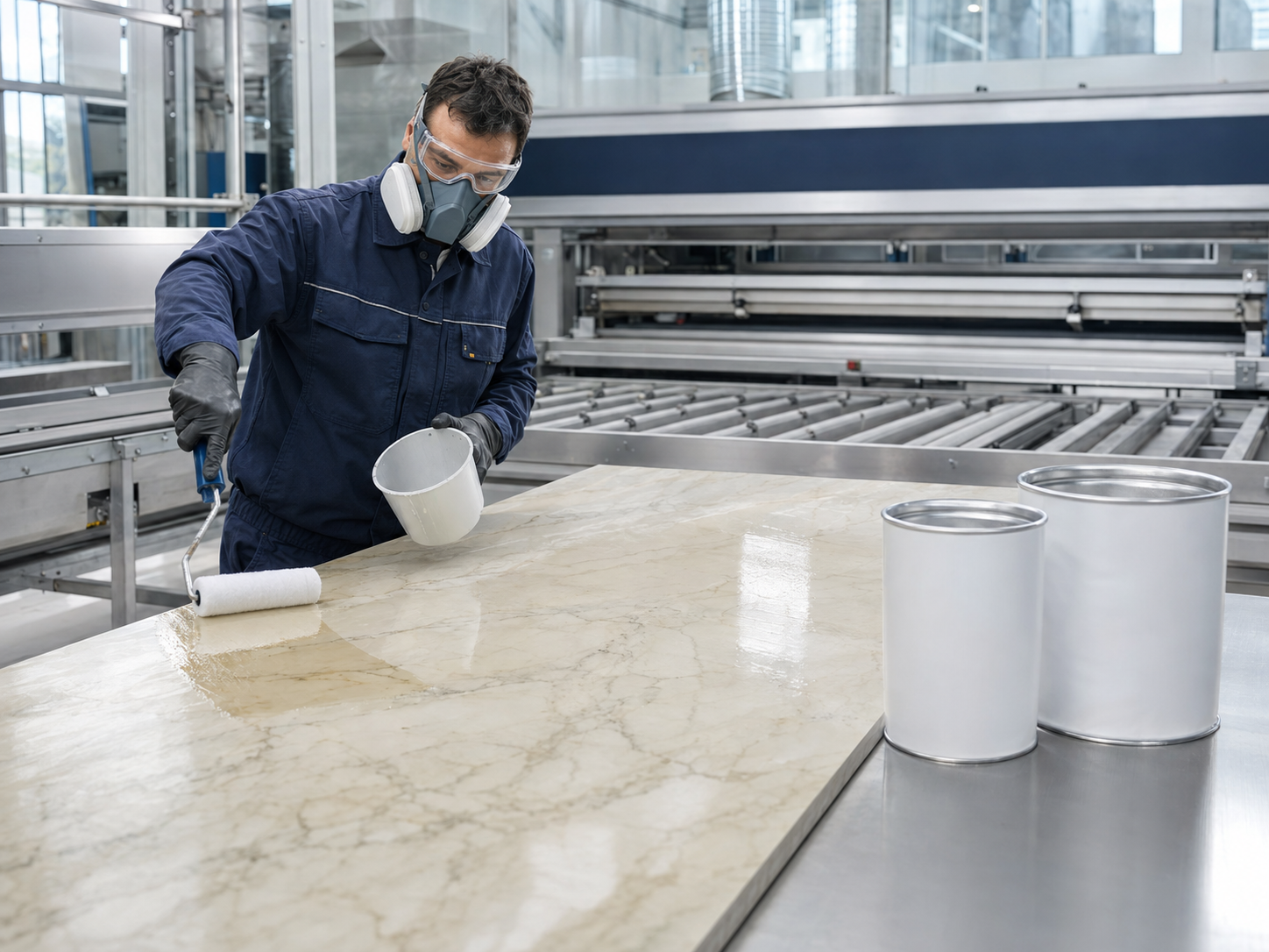 Professional resin application on marble slab
