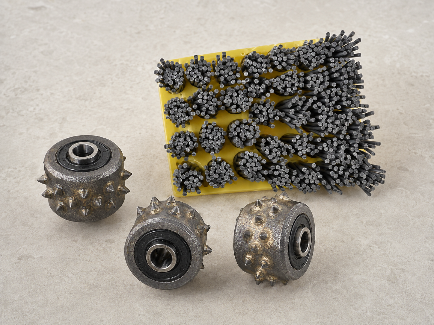 Stone finishing brush and bush hammer tools